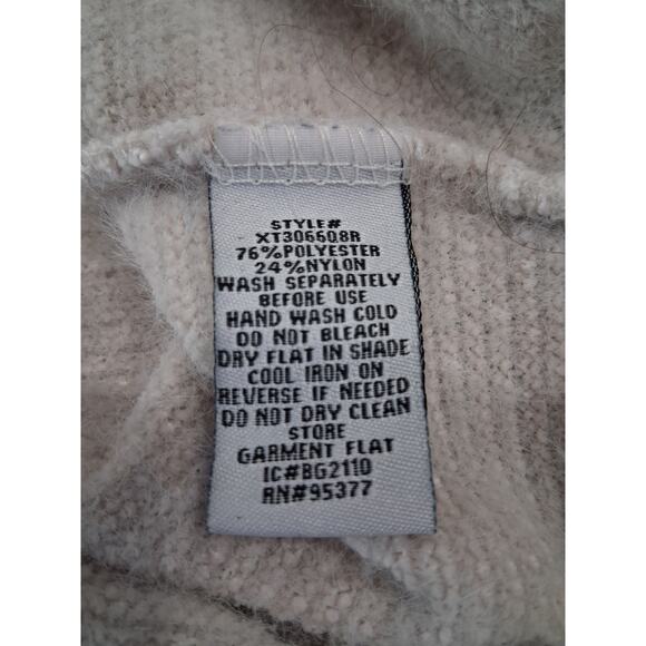 Sanctuary Fuzzy Balloon Puff Sleeve Mock Neck Sweater Ivory Women's Large Cozy - Picture 8 of 12